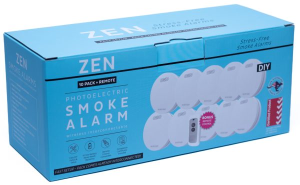 ZEN Photoelectric Interconnected Smoke Alarm - 10 Pack - Front Box Image