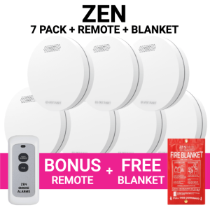 ZEN Photoelectric Smoke Alarm 7 Pack + Bonus Remote & Free Fire Blanket